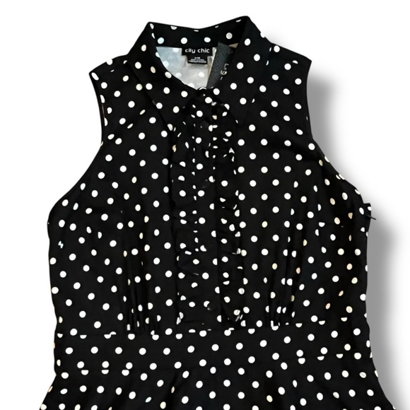 City Chic Nellie Shirt Dress Black White Polka Dot NO BELT Size 16 NWT - Picture 4 of 10